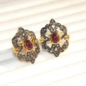 antique earrings 1.8 Tcw Ruby Rose Cut Diamond 925 Sterling Silver antique vintage jewelry