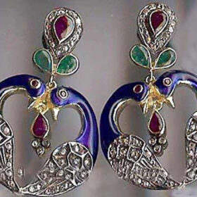 rose cut earrings 4.5 Tcw Ruby, Emerald Rose Cut Diamond 925 Sterling Silver victorian jewelry