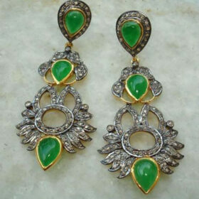 uncut earrings 5.68 Tcw Emerald Rose Cut Diamond 925 Sterling Silver antique jewelry