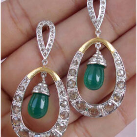 victorian earrings 5 Tcw Emerald Rose Cut Diamond 925 Sterling Silver vintage jewelry