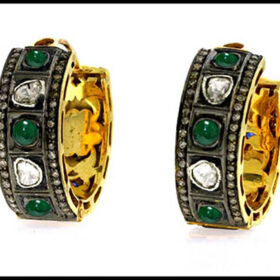 polki earrings 4.4 Tcw Emerald Rose Cut Diamond 925 Sterling Silver vintage art deco jewelry