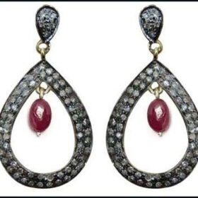 rose cut earrings 4.5 Tcw Ruby Rose Cut Diamond 925 Sterling Silver antique vintage jewelry