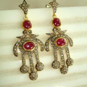 vintage earrings 6.75 Tcw Ruby Rose Cut Diamond 925 Sterling Silver antique jewelry