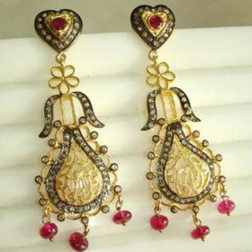 uncut earrings 5.65 Tcw Ruby Rose Cut Diamond 925 Sterling Silver art deco jewelry