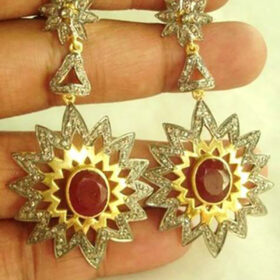 antique earrings 6 Tcw Ruby Rose Cut Diamond 925 Sterling Silver antique vintage jewelry