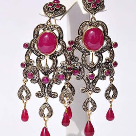 victorian earrings 15.85 Tcw Ruby Rose Cut Diamond 925 Sterling Silver vintage jewelry