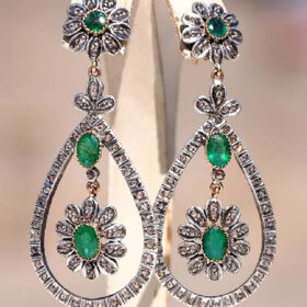 vintage earrings 7.2 Tcw Emerald Rose Cut Diamond 925 Sterling Silver art deco jewelry