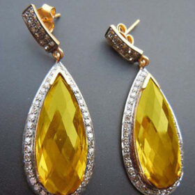 rose cut earrings 21.65 Tcw Golden Topaz Rose Cut Diamond 925 Sterling Silver vintage style jewelry