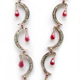 polki earrings 2.35 Tcw Ruby Rose Cut Diamond 925 Sterling Silver fine antique jewelry