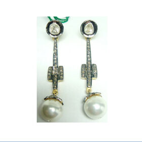 vintage earrings 5.75 Tcw Pearl Rose Cut Diamond 925 Sterling Silver antique jewelry
