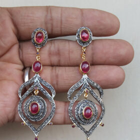 rose cut earrings 9.5 Tcw Ruby Rose Cut Diamond 925 Sterling Silver vintage style jewelry