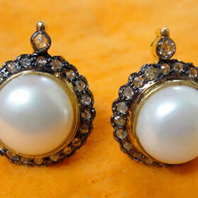 victorian earrings 5.4 Tcw Pearl Rose Cut Diamond 925 Sterling Silver vintage art deco jewelry