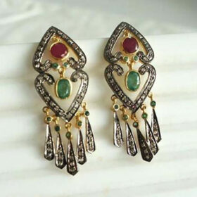 vintage earrings 4.28 Tcw Emerald, Ruby Rose Cut Diamond 925 Sterling Silver vintage diamond jewelry