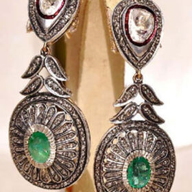 rose cut earrings 6.41 Tcw Emerald Rose Cut Diamond 925 Sterling Silver victorian jewelry