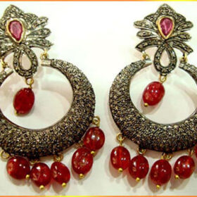 uncut earrings 7.35 Tcw Ruby Rose Cut Diamond 925 Sterling Silver antique jewelry