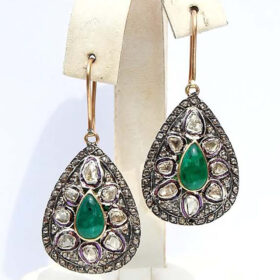 rose cut earrings 5.4 Tcw Emerald Rose Cut Diamond 925 Sterling Silver vintage style jewelry
