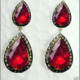 uncut earrings 7 Tcw Ruby Rose Cut Diamond 925 Sterling Silver art deco jewelry