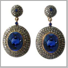 victorian earrings 9 Tcw Blue Sapphire Rose Cut Diamond 925 Sterling Silver vintage art deco jewelry