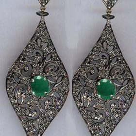 antique earrings 8 Tcw Emerald Rose Cut Diamond 925 Sterling Silver antique vintage jewelry