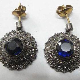 victorian earrings 4 Tcw Blue Sapphire Rose Cut Diamond 925 Sterling Silver vintage jewelry