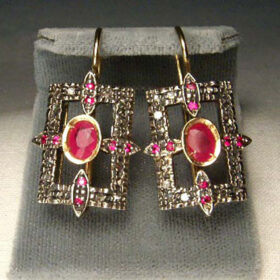 victorian earrings 3.5 Tcw Ruby Rose Cut Diamond 925 Sterling Silver fine antique jewelry