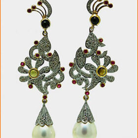 antique earrings 9 Tcw ruby, topaz, pearl Rose Cut Diamond 925 Sterling Silver victorian jewelry