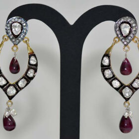 polki earrings 5.4 Tcw Ruby Rose Cut Diamond 925 Sterling Silver vintage jewelry