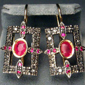 rose cut earrings 3.25 Tcw Ruby Rose Cut Diamond 925 Sterling Silver vintage style jewelry