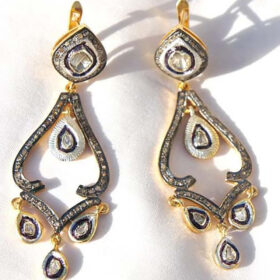 uncut earrings 3.05 Tcw  Rose Cut Diamond 925 Sterling Silver art deco jewelry