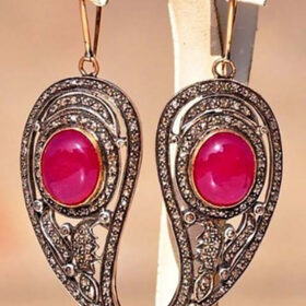 victorian earrings 4.88 Tcw Ruby Rose Cut Diamond 925 Sterling Silver vintage art deco jewelry