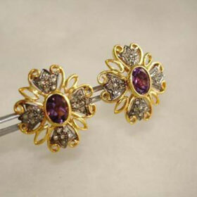 antique earrings 2.8 Tcw Amethyst Rose Cut Diamond 925 Sterling Silver antique vintage jewelry
