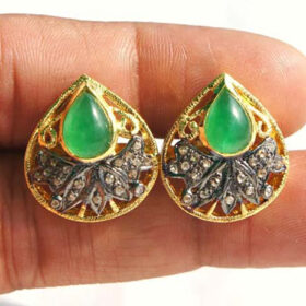 rose cut earrings 1.5 Tcw Emerald Rose Cut Diamond 925 Sterling Silver victorian jewelry