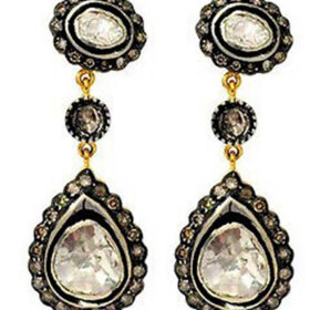 victorian earrings 2.2 Tcw  Rose Cut Diamond 925 Sterling Silver vintage jewelry