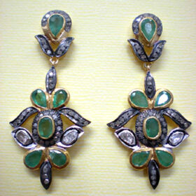 antique earrings 10.46 Tcw Emerald Rose Cut Diamond 925 Sterling Silver victorian jewelry