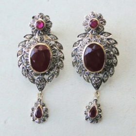 vintage earrings 8.8 Tcw Ruby Rose Cut Diamond 925 Sterling Silver antique jewelry