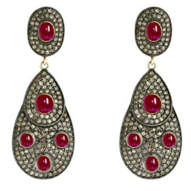 uncut earrings 10.75 Tcw Ruby Rose Cut Diamond 925 Sterling Silver art deco jewelry