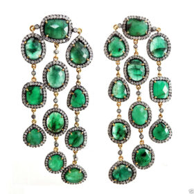 polki earrings 48 Tcw Emerald Rose Cut Diamond 925 Sterling Silver vintage jewelry