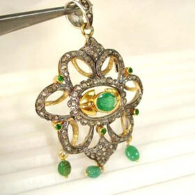 polki pendant 3.58 Tcw Emerald Rose Cut Diamond 925 Sterling Silver victorian jewelry