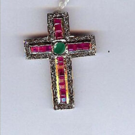 polki pendant 3.1 Tcw Ruby, Emerald Rose Cut Diamond 925 Sterling Silver vintage style jewelry