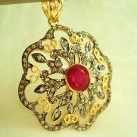 silver pendant 2.6 Tcw Ruby Rose Cut Diamond 925 Sterling Silver art deco jewelry