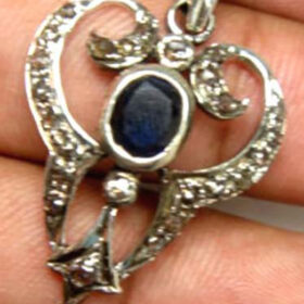 antique pendant 1.45 Tcw Blue Sapphire Rose Cut Diamond 925 Sterling Silver art deco jewelry