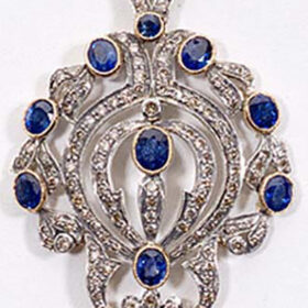 vintage pendant 4.4 Tcw Blue Sapphire Rose Cut Diamond 925 Sterling Silver vintage art deco jewelry