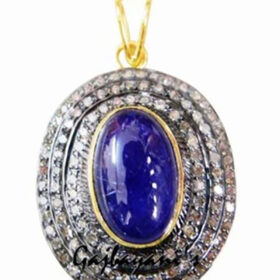 antique pendant 4.1 Tcw Blue Sapphire Rose Cut Diamond 925 Sterling Silver vintage diamond jewelry