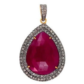 polki pendant 5 Tcw Ruby Rose Cut Diamond 925 Sterling Silver victorian jewelry