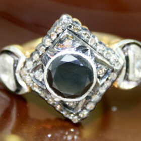 polki rings 1.72 Tcw Black Stone Rose Cut Diamond 925 Sterling Silver vintage art deco jewelry