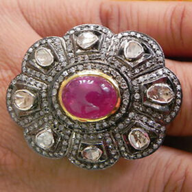 polki rings 5.15 Tcw Ruby Rose Cut Diamond 925 Sterling Silver antique vintage jewelry