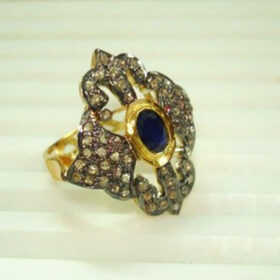 vintage rings 2.1 Tcw Blue Sapphire Rose Cut Diamond 925 Sterling Silver antique vintage jewelry