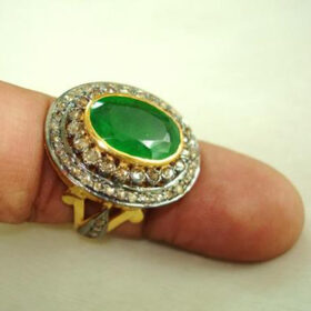 antique rings 3.65 Tcw Emerald Rose Cut Diamond 925 Sterling Silver vintage diamond jewelry