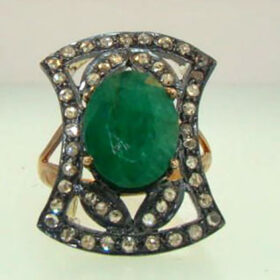 vintage engagement rings 3 Tcw Emerald Rose Cut Diamond 925 Sterling Silver art deco jewelry