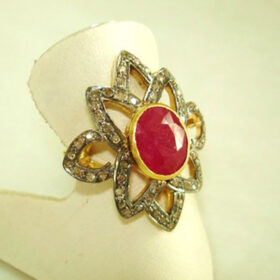 victorian rings 2.86 Tcw Ruby Rose Cut Diamond 925 Sterling Silver antique vintage jewelry